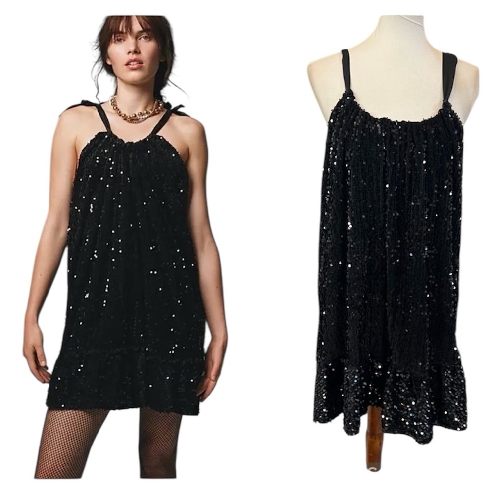 Free People Black Sequin Mini Dress